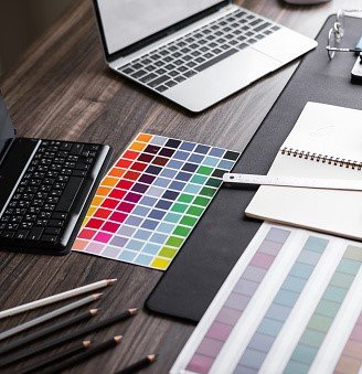 graphic designer working with sketching logo design at office